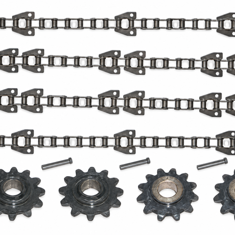 Jgo. 4 cadenas elev. de mies 121p. b-8 c/piñones y chave New Holland